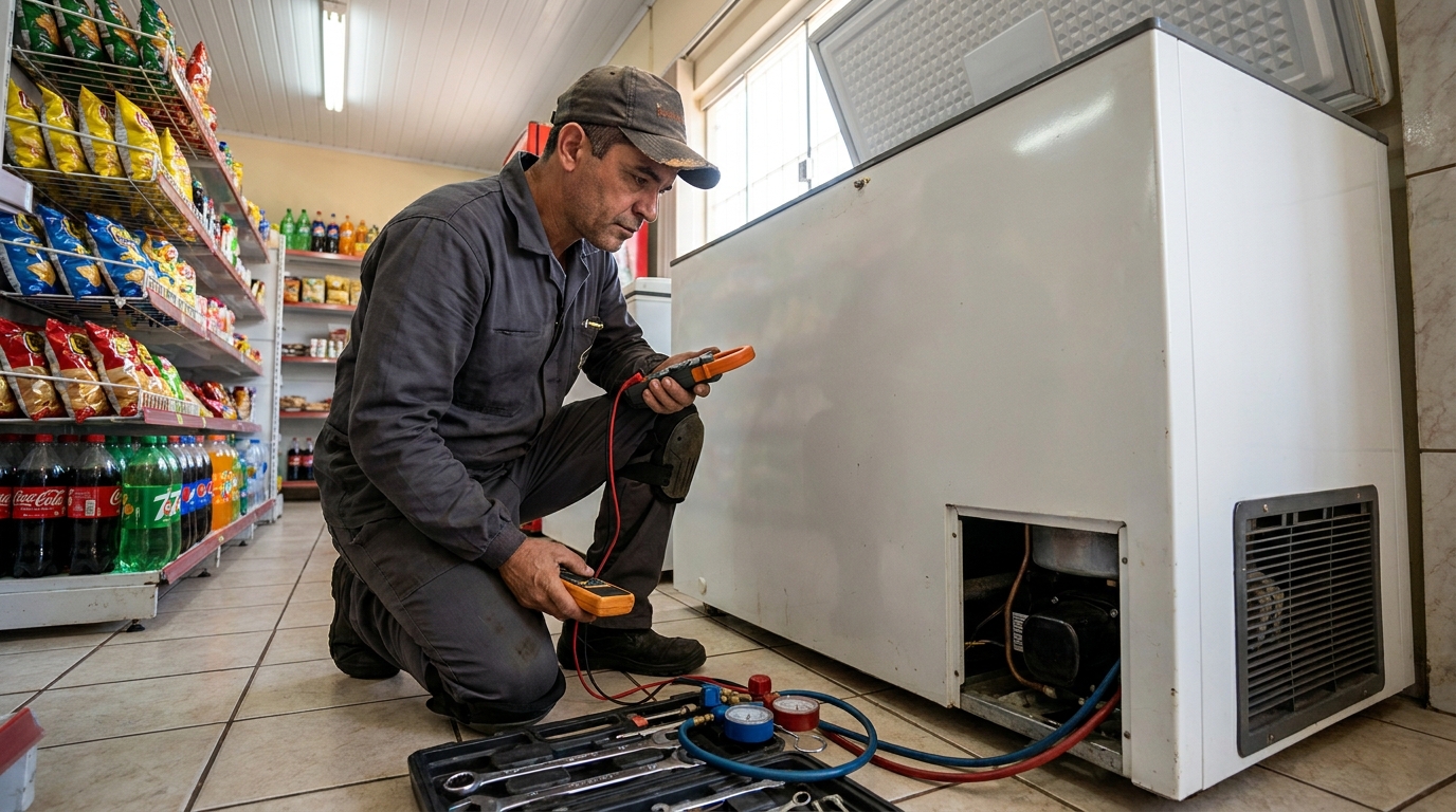 Reparo da placa eletrônica de um freezer em atendimento em Caxias do Sul‑RS