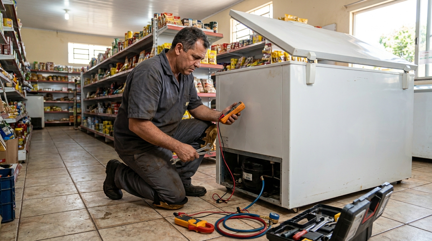 Troca de termostato de freezer em atendimento em Caxias do Sul‑RS
